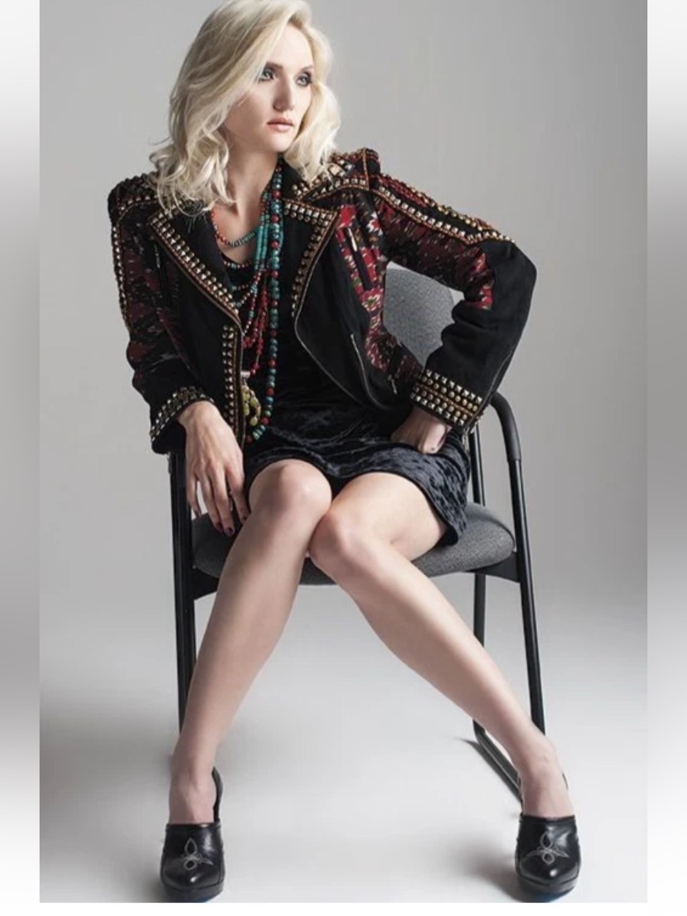Double D Ranch High Mountain Boho Studded Leather Jacket Size Large - Picture 2 of 11